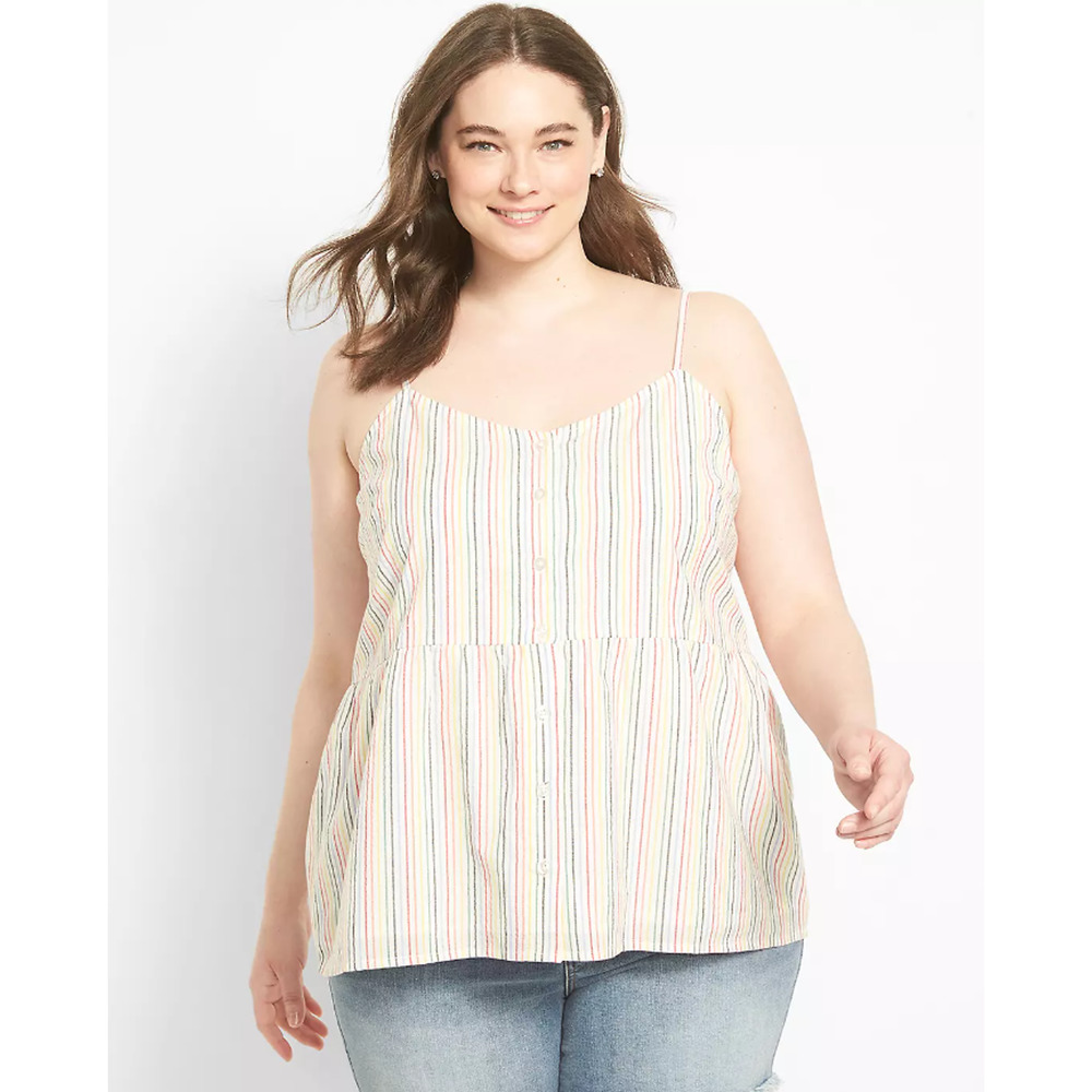 NWT Lane Bryant Multicolor Striped Button-Down Peplum Tank Top Womans Size 22